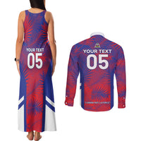 Custom Les Grenadiers Haiti Football Couples Matching Tank Maxi Dress and Long Sleeve Button Shirt Tropical Vibes - Wonder Print Shop