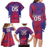 Custom Les Grenadiers Haiti Football Family Matching Long Sleeve Bodycon Dress and Hawaiian Shirt Tropical Vibes - Wonder Print Shop
