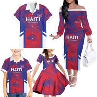 Custom Les Grenadiers Haiti Football Family Matching Off The Shoulder Long Sleeve Dress and Hawaiian Shirt Tropical Vibes - Wonder Print Shop