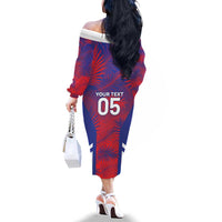 Custom Les Grenadiers Haiti Football Family Matching Off The Shoulder Long Sleeve Dress and Hawaiian Shirt Tropical Vibes - Wonder Print Shop
