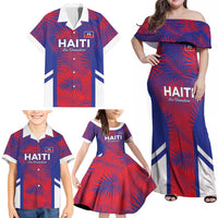 Custom Les Grenadiers Haiti Football Family Matching Off Shoulder Maxi Dress and Hawaiian Shirt Tropical Vibes - Wonder Print Shop