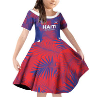 Custom Les Grenadiers Haiti Football Family Matching Off Shoulder Short Dress and Hawaiian Shirt Tropical Vibes - Wonder Print Shop