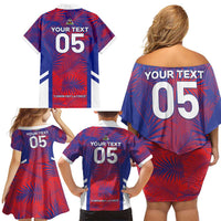 Custom Les Grenadiers Haiti Football Family Matching Off Shoulder Short Dress and Hawaiian Shirt Tropical Vibes - Wonder Print Shop