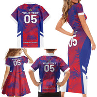 Custom Les Grenadiers Haiti Football Family Matching Short Sleeve Bodycon Dress and Hawaiian Shirt Tropical Vibes - Wonder Print Shop
