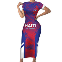 Custom Les Grenadiers Haiti Football Family Matching Short Sleeve Bodycon Dress and Hawaiian Shirt Tropical Vibes - Wonder Print Shop