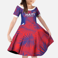 Custom Les Grenadiers Haiti Football Kid Short Sleeve Dress Tropical Vibes - Wonder Print Shop