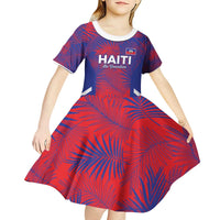 Custom Les Grenadiers Haiti Football Kid Short Sleeve Dress Tropical Vibes - Wonder Print Shop
