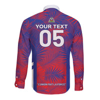 Custom Les Grenadiers Haiti Football Long Sleeve Button Shirt Tropical Vibes - Wonder Print Shop