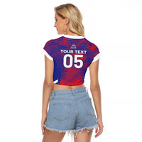 Custom Les Grenadiers Haiti Football Raglan Cropped T Shirt Tropical Vibes - Wonder Print Shop