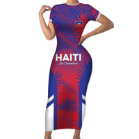 Custom Les Grenadiers Haiti Football Short Sleeve Bodycon Dress Tropical Vibes - Wonder Print Shop