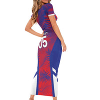 Custom Les Grenadiers Haiti Football Short Sleeve Bodycon Dress Tropical Vibes - Wonder Print Shop