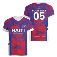 Custom Les Grenadiers Haiti Football Women V-Neck T-Shirt Tropical Vibes - Wonder Print Shop