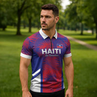 Custom Les Grenadiers Haiti Football Zipper Polo Shirt Tropical Vibes - Wonder Print Shop
