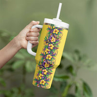 Aloha Hawaii Mardi Gras Tumbler With Handle Gold Style