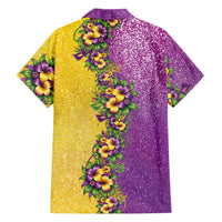 Hawaii Mardi Gras Hawaiian Shirt Plumeria Lei Beads Glitter Style