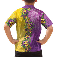 Hawaii Mardi Gras Kid Hawaiian Shirt Plumeria Lei Beads Glitter Style