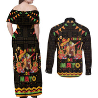 Mexico Cinco De Mayo Couples Matching Off Shoulder Maxi Dress and Long Sleeve Button Shirt Let's Fiesta Dabbing Taco