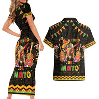 Mexico Cinco De Mayo Couples Matching Short Sleeve Bodycon Dress and Hawaiian Shirt Let's Fiesta Dabbing Taco