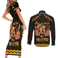 Mexico Cinco De Mayo Couples Matching Short Sleeve Bodycon Dress and Long Sleeve Button Shirt Let's Fiesta Dabbing Taco