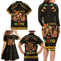 Mexico Cinco De Mayo Family Matching Long Sleeve Bodycon Dress and Hawaiian Shirt Let's Fiesta Dabbing Taco