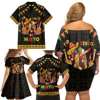 Mexico Cinco De Mayo Family Matching Off Shoulder Short Dress and Hawaiian Shirt Let's Fiesta Dabbing Taco