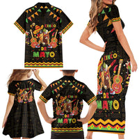 Mexico Cinco De Mayo Family Matching Short Sleeve Bodycon Dress and Hawaiian Shirt Let's Fiesta Dabbing Taco