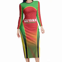 Custom Guyana 2026 Cricket Long Sleeve Bodycon Dress Come On Warriors
