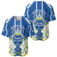 Nicaragua Independence Day 1821 Baseball Jersey Coat Of Arms With Plumeria - Wonder Print Shop