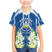 Nicaragua Independence Day 1821 Family Matching Mermaid Dress and Hawaiian Shirt Coat Of Arms With Plumeria - Wonder Print Shop