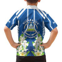 Nicaragua Independence Day 1821 Family Matching Off Shoulder Maxi Dress and Hawaiian Shirt Coat Of Arms With Plumeria - Wonder Print Shop