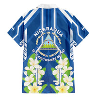 Nicaragua Independence Day 1821 Family Matching Short Sleeve Bodycon Dress and Hawaiian Shirt Coat Of Arms With Plumeria - Wonder Print Shop
