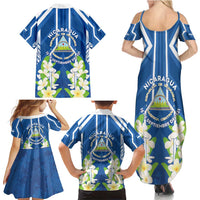 Nicaragua Independence Day 1821 Family Matching Summer Maxi Dress and Hawaiian Shirt Coat Of Arms With Plumeria - Wonder Print Shop