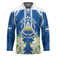 Nicaragua Independence Day 1821 Hockey Jersey Coat Of Arms With Plumeria - Wonder Print Shop