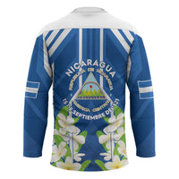 Nicaragua Independence Day 1821 Hockey Jersey Coat Of Arms With Plumeria - Wonder Print Shop