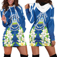 Nicaragua Independence Day 1821 Hoodie Dress Coat Of Arms With Plumeria - Wonder Print Shop