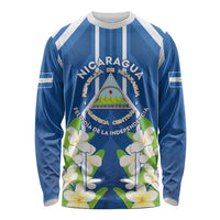 Nicaragua Independence Day 1821 Long Sleeve Shirt Coat Of Arms With Plumeria - Wonder Print Shop