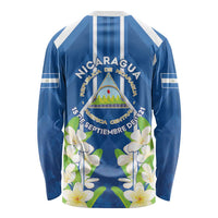 Nicaragua Independence Day 1821 Long Sleeve Shirt Coat Of Arms With Plumeria - Wonder Print Shop