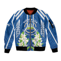 Nicaragua Independence Day 1821 Sleeve Zip Bomber Jacket Coat Of Arms With Plumeria - Wonder Print Shop
