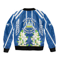 Nicaragua Independence Day 1821 Sleeve Zip Bomber Jacket Coat Of Arms With Plumeria - Wonder Print Shop