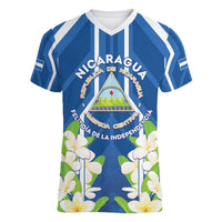 Nicaragua Independence Day 1821 Women V-Neck T-Shirt Coat Of Arms With Plumeria - Wonder Print Shop