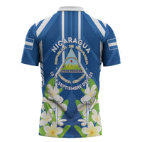 Nicaragua Independence Day 1821 Zipper Polo Shirt Coat Of Arms With Plumeria - Wonder Print Shop
