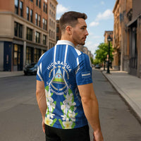 Nicaragua Independence Day 1821 Zipper Polo Shirt Coat Of Arms With Plumeria - Wonder Print Shop