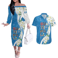 Guatemala 1821 Chapin Couples Matching Off The Shoulder Long Sleeve Dress and Hawaiian Shirt Happy Independence Day - Wonder Print Shop