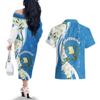 Guatemala 1821 Chapin Couples Matching Off The Shoulder Long Sleeve Dress and Hawaiian Shirt Happy Independence Day - Wonder Print Shop
