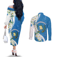 Guatemala 1821 Chapin Couples Matching Off The Shoulder Long Sleeve Dress and Long Sleeve Button Shirt Happy Independence Day - Wonder Print Shop