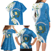Guatemala 1821 Chapin Family Matching Long Sleeve Bodycon Dress and Hawaiian Shirt Happy Independence Day - Wonder Print Shop