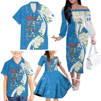Guatemala 1821 Chapin Family Matching Off The Shoulder Long Sleeve Dress and Hawaiian Shirt Happy Independence Day - Wonder Print Shop