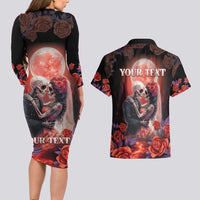 Personalised Day of Dead Couple Sugar Skull Couples Matching Long Sleeve Bodycon Dress and Hawaiian Shirt Forever and Ever! LT05 - Wonder Print Shop
