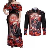 Personalised Day of Dead Couple Sugar Skull Couples Matching Off Shoulder Maxi Dress and Long Sleeve Button Shirt Forever and Ever! LT05 - Wonder Print Shop