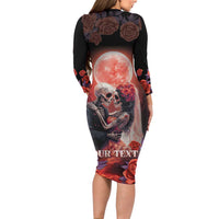 Personalised Day of Dead Couple Sugar Skull Long Sleeve Bodycon Dress Forever and Ever! LT05 - Wonder Print Shop